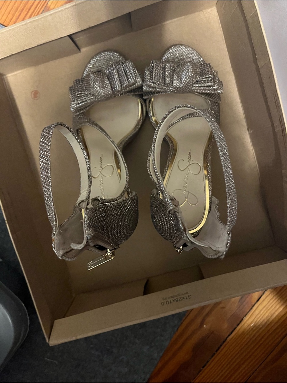 Jessica Simpson Silver Glitter Bow Evening Heels
